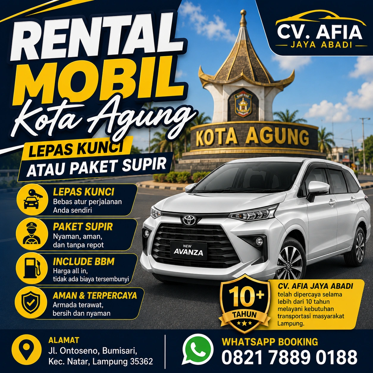 Rental Mobil Kota Agung Lepas Kunci Atau Paket Supir