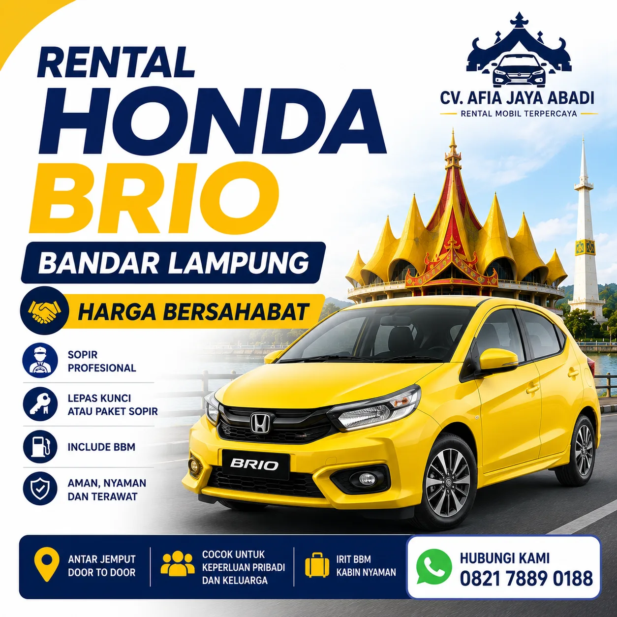 Rental Honda Brio Bandar Lampung Harga Bersahabat