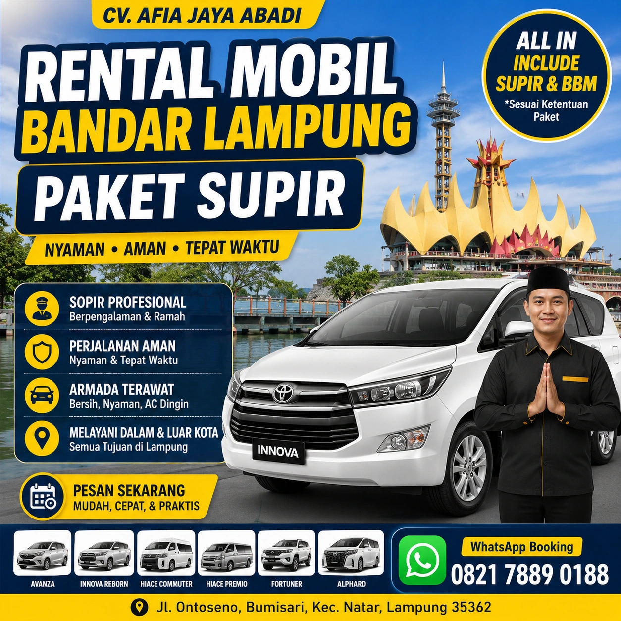 Rental Mobil Lampung Paket Supir