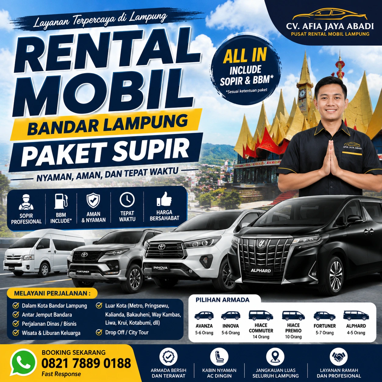 Sewa Mobil Harian Pesawaran Lampung Paket Supir
