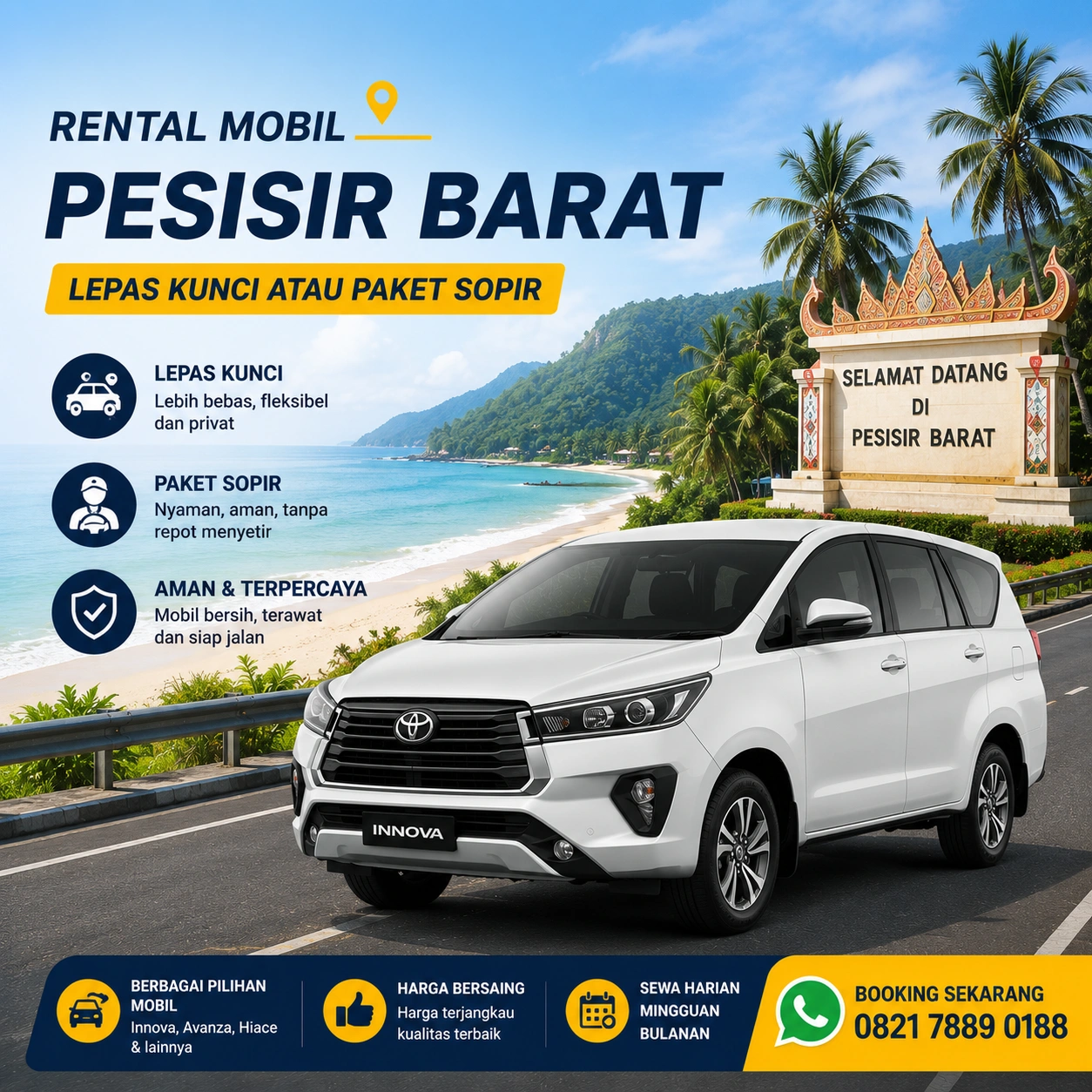 Rental Mobil Pesisir Barat Lepas Kunci Atau Paket Sopir